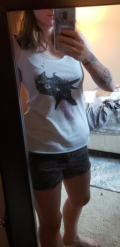 Customer photo review of Wolf Dog, Ladies Racerback Tank Top, White