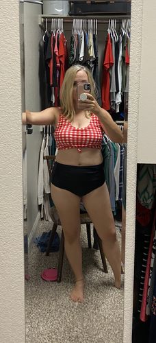 Customer photo review of Traveler Top | Red & White Gingham  | Final Sale