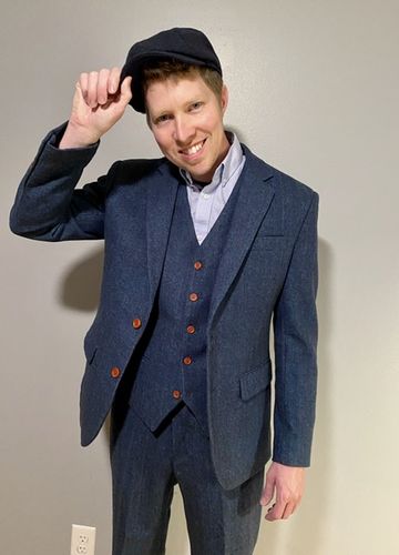 Customer photo review of Blue Herringbone Tweed 3 Piece Suit