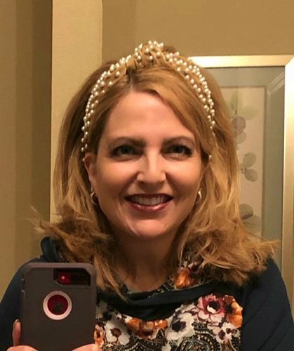 Customer photo review of GINGERBREAD FAUX LEATHER PEARL HEADBAND