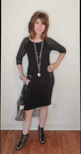 Customer photo review of Joseph Ribkoff Black Cutout Detail 3/4 Sleeve Sheath Dress 193459 NEW