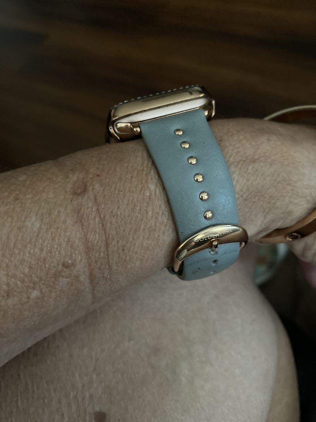 Customer photo review of Gray Stud Band for the Apple Watch in Rose Gold