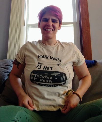 Customer photo review of Your Worth Is Not Measured By Your Productivity (Coffee Pot) -- T-Shirt