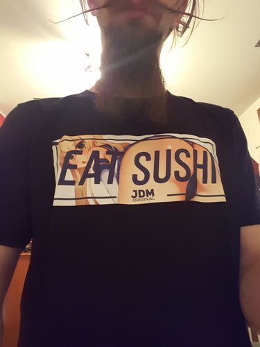 Customer photo review of Eat Sushi Shirt & Slap Sticker Bundle