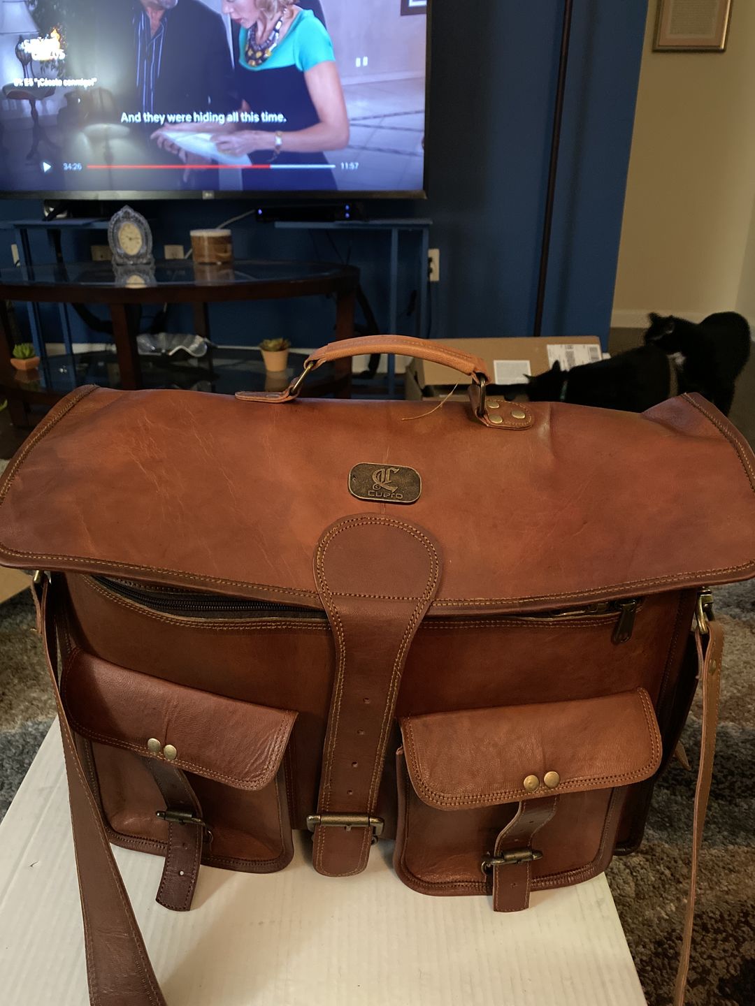 Customer photo review of Top Grain Leather Briefcase Bag
