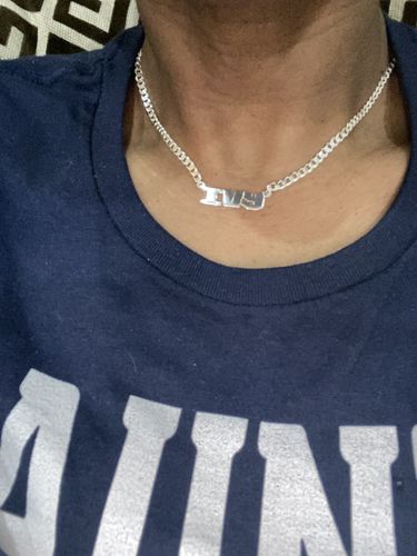 Customer photo review of Block Mini Name Necklace with Cuban Chain