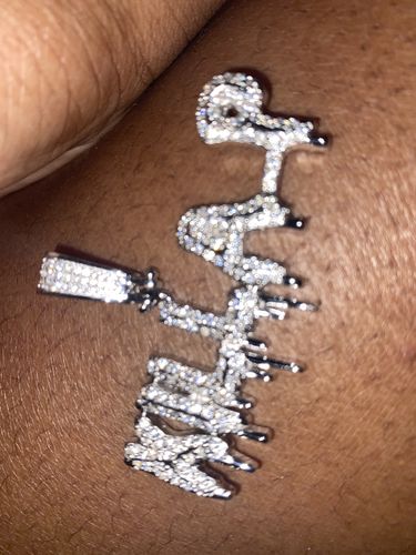 Customer photo review of Custom Dripping Letters Iced Out Pendant