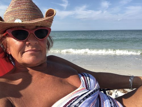 Customer photo review of Anne Cole - Stormy Seas Stripe Twist front Shirred Bandeau One Piece