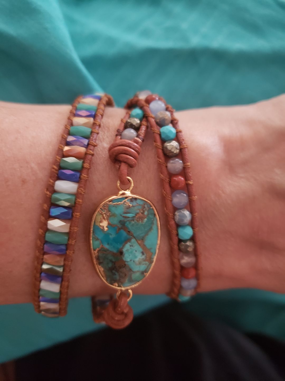 Customer photo review of Natural Turquoise & Jasper Wrap Bracelet