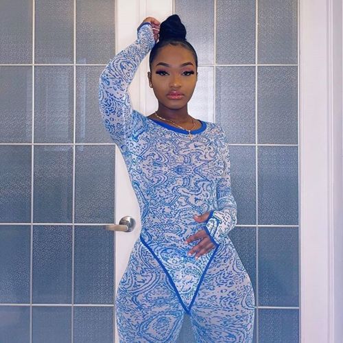 Customer photo review of Sexy Mesh Printed Bodysuit Set