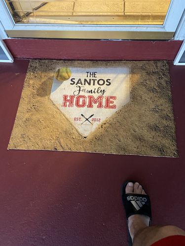 Customer photo review of Personalized Home Plate Welcome Mat