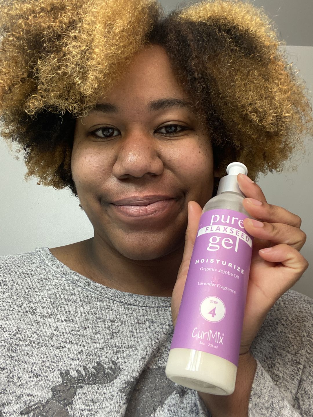 Customer photo review of Defining Flaxseed Gel for Curly Hair with Organic Jojoba Oil for Moisture and Lavender Fragrance
