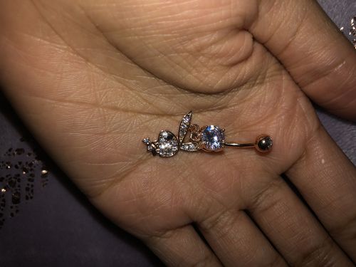 Customer photo review of Rose Gold Playboy Bunny Dangle Belly Button Ring