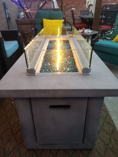 Customer photo review of 60" Rectangular Outdoor Propane Gas Fire Pit Table in Gray