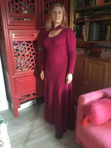 Customer photo review of Cashmere Avalon Hooded Dress Mulberry