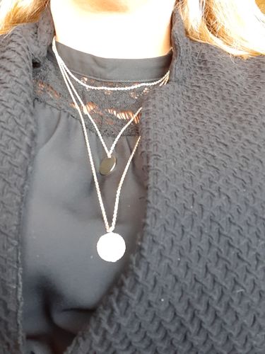 Customer photo review of Dainty Hammered Disc Necklace