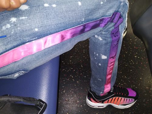 Customer photo review of Dip Dye Skinny Fit Track Denim Bleach Splatter - Purple (M4818D)