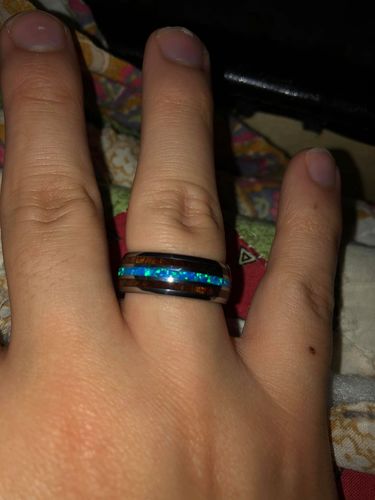 Customer photo review of Koa Wood Opal Tungsten Wedding Ring 8mm Triple Row Men's Ring