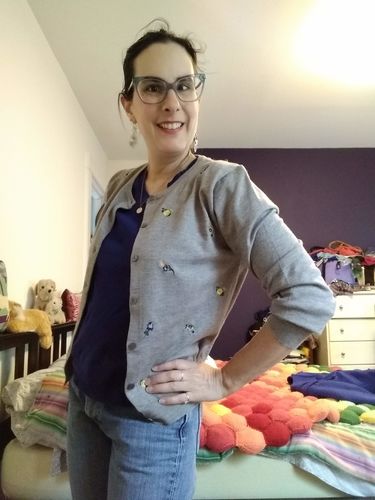Customer photo review of Grey Floral Embroidered Cardigan Sweater by Tulip B.