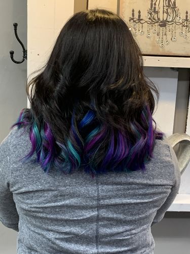 Customer photo review of Tape in Hair Extensions 100% Remy Human Hair 20 Pieces 50 Grams (#BLUE)