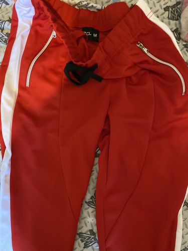 Customer photo review of Premium Side Stripe Zip Pocket Track Pants (Red-White)