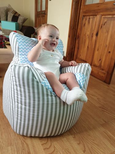 Customer photo review of Personalised Grey Stripe And Blue ZigZag Bean Bag Chair