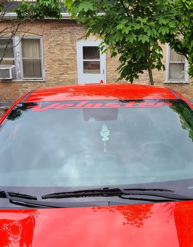 Customer photo review of Hyundai Veloster 2011 & Up windshield banner pre-cut decal