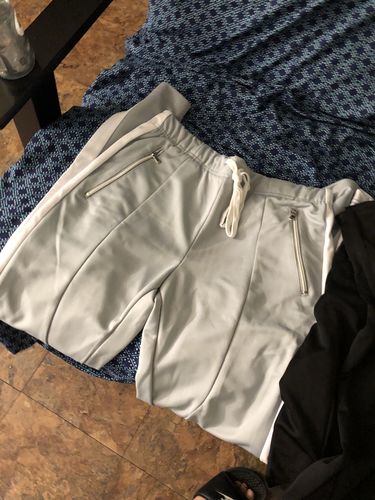 Customer photo review of Premium Side Stripe Zip Pocket Track Pants (Grey - White)