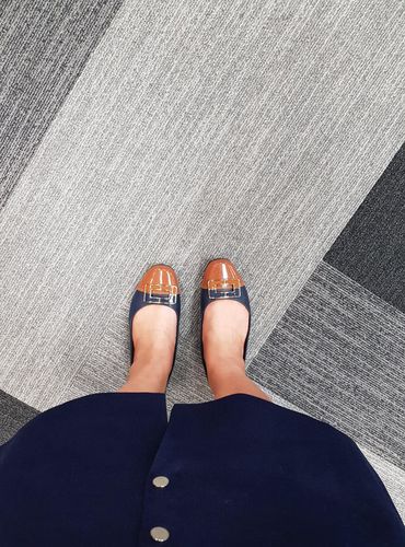 Customer photo review of Ref: 251021-1163 Women Fashion Low Heel Navy Shoe With Square Embellishment