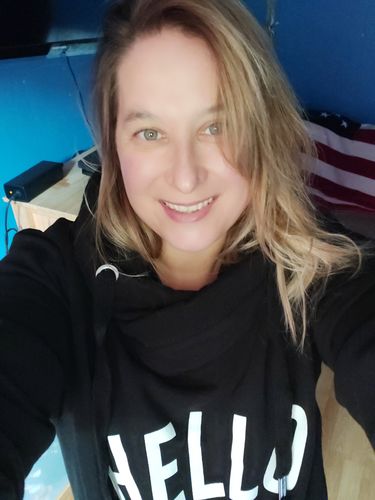 Customer photo review of Black Hello Cowl Neck Hoodie