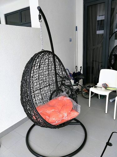 Customer photo review of Black Cocoon Swing Chair, Orange Cushion