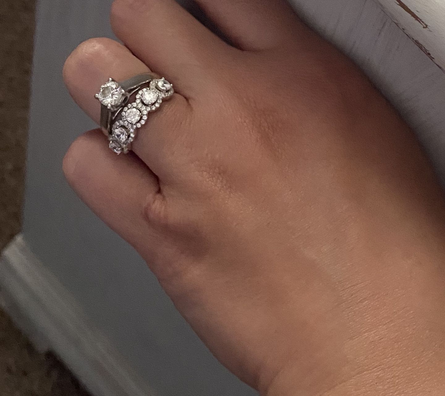 Customer photo review of S925 Round Cut 1.5 Ct Fashion Halo Five Stone Anniversary Ring In Sterling Silver
