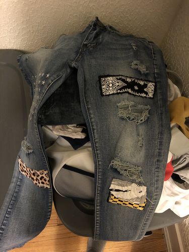 Customer photo review of Patched Skinny Fit Denim Blue Wash (M4765DA)