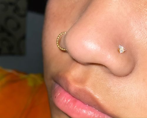 Customer photo review of Triangle Gem Internally Threaded Lip Ring
