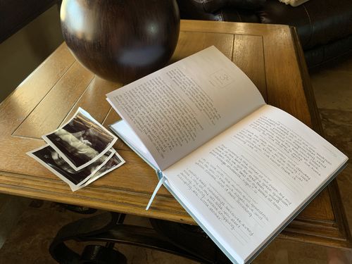 Customer photo review of Childhood History - Dusty Blue Leatherette