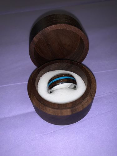 Customer photo review of Koa Wood Turquoise Tungsten Wedding Ring 8mm Triple Row Men's Ring