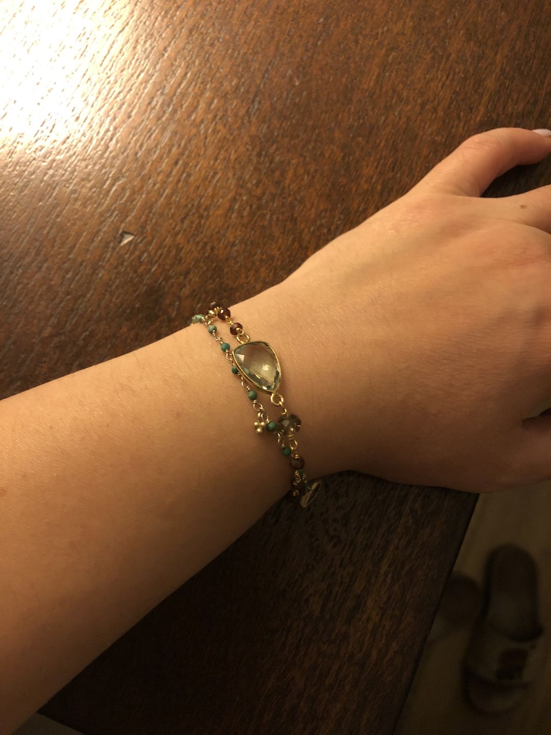 Customer photo review of Green Amethyst Adjustable Gemstone Bracelet