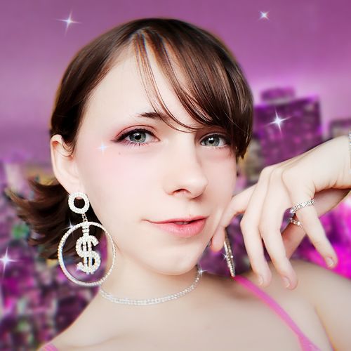 Customer photo review of Rhinestone Dollars Hoop Earrings