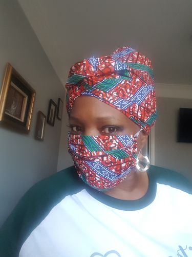 Customer photo review of ADULT FACE MASK WITH MATCHING HEAD WRAP