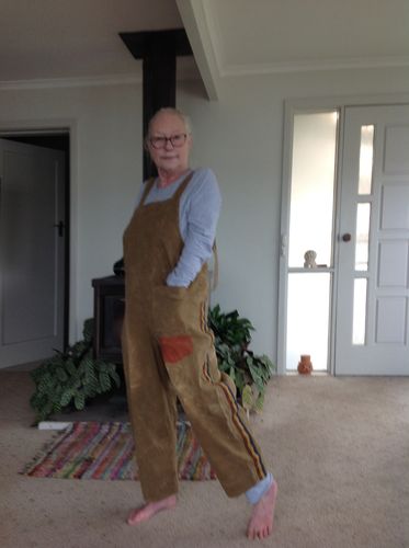 Customer photo review of Colored Side Striped Casual Distressed Denim Jumpsuit