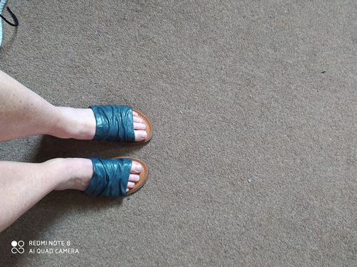 Customer photo review of Anne Blue Wrinkled Mules