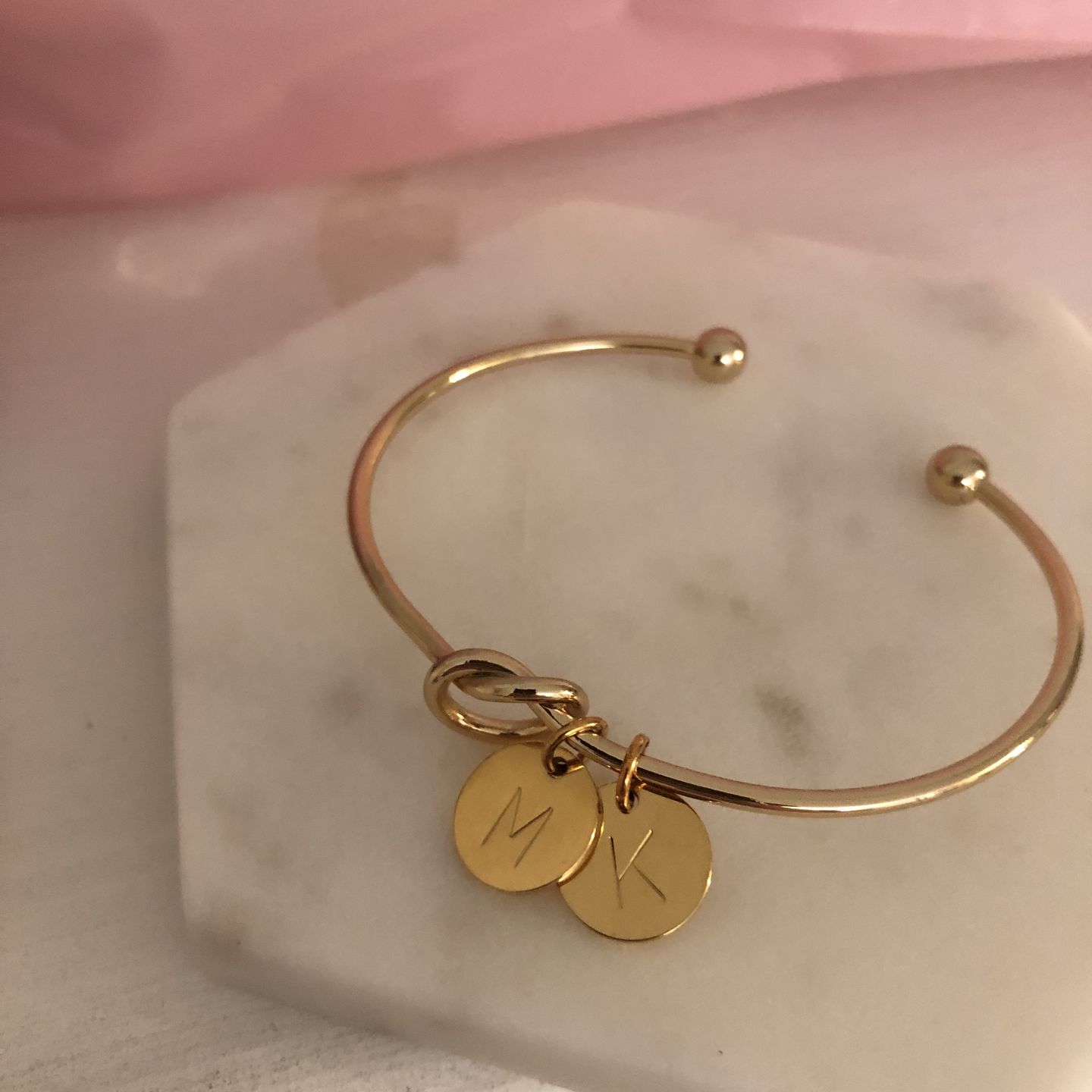 Customer photo review of AC Coin Initial Bangle Bracelet