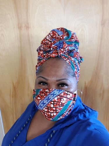 Customer photo review of ADULT FACE MASK WITH MATCHING HEAD WRAP