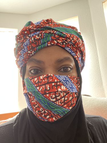 Customer photo review of ADULT FACE MASK WITH MATCHING HEAD WRAP