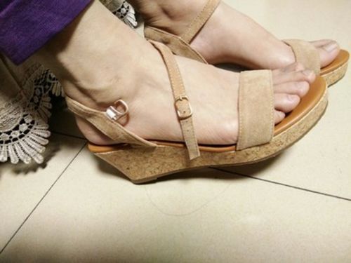 Customer photo review of Petite Size Ankle Strap Wedge Heel Sandals Clement