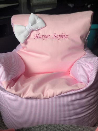 Customer photo review of Personalised Pink Pin Stripe Bean Bag Chair