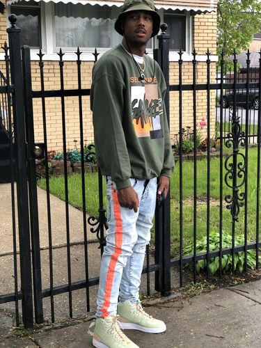 Customer photo review of Bleach Splatter Skinny Fit Track Denim Snow - Orange (M4708R1D)