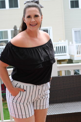 Customer photo review of Beach Day Striped Cotton Shorts