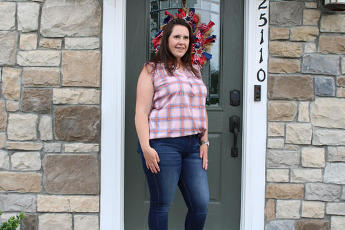 Customer photo review of Pink Plaid Sleeveless Top