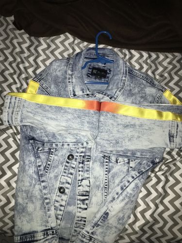 Customer photo review of Side Stripe Denim Track Jacket Snow Wash - Yellow - Orange (DZM6098D)